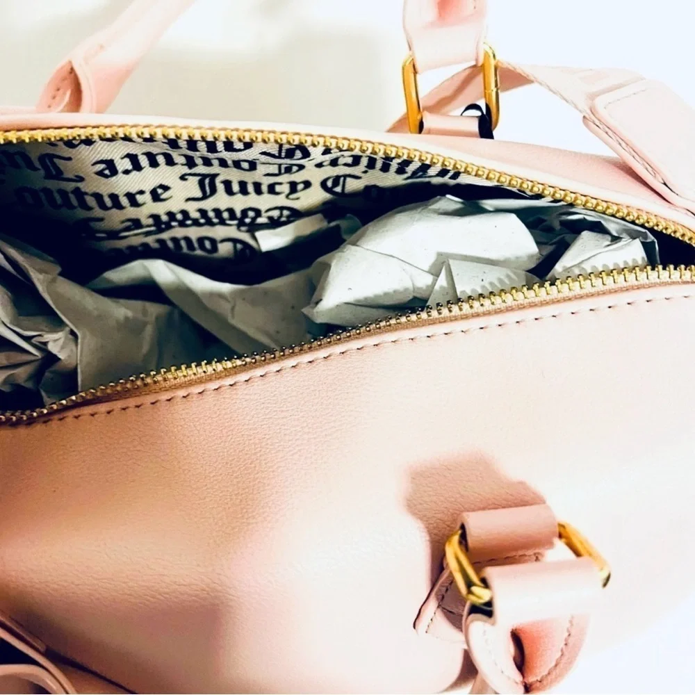 NWT Juicy Couture Pink Satchel Crossbody Diamond Embellishment Logo Thick Strap